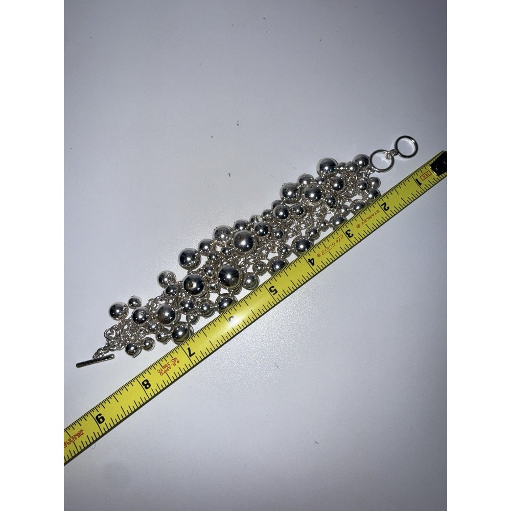 Chunky Silver Tone Beaded Bracelet Cha Cha - Picture 4 of 4